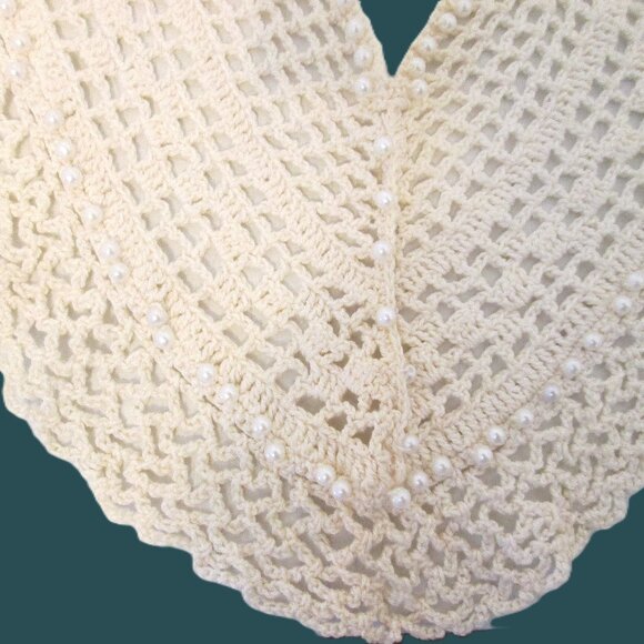 Vtg Victorian style crocheted pearl lined dress collar with pearl button closure - Picture 11 of 13